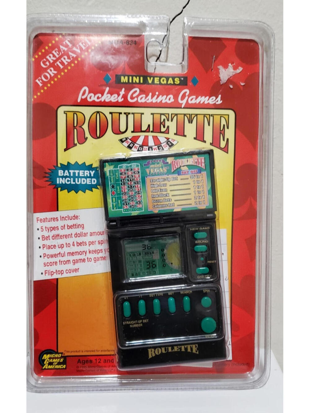Mini Vegas Pocket Casino Roulette MGA-834  Vintage 1995 Micro Games of America